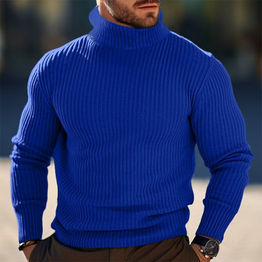 Autumn And Winter Turtleneck Solid Color Striped Sweater Men