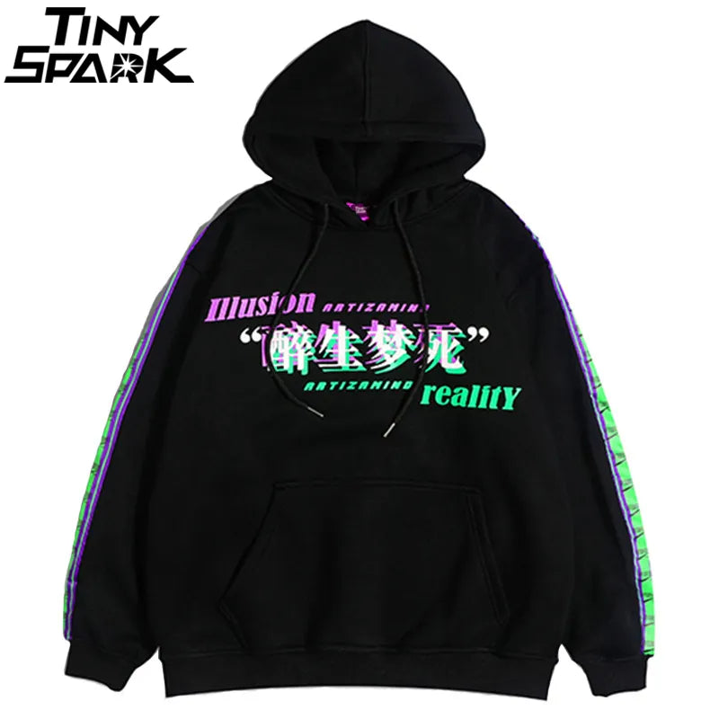 Men Hip Hop Hoodie Drunk Illusion Casual Black Hooded Pullover